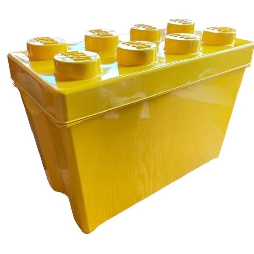 Storage Box Yellow LEGO Brick Covered Stackable Tub Lid Toys 14x10x7 inches Gift